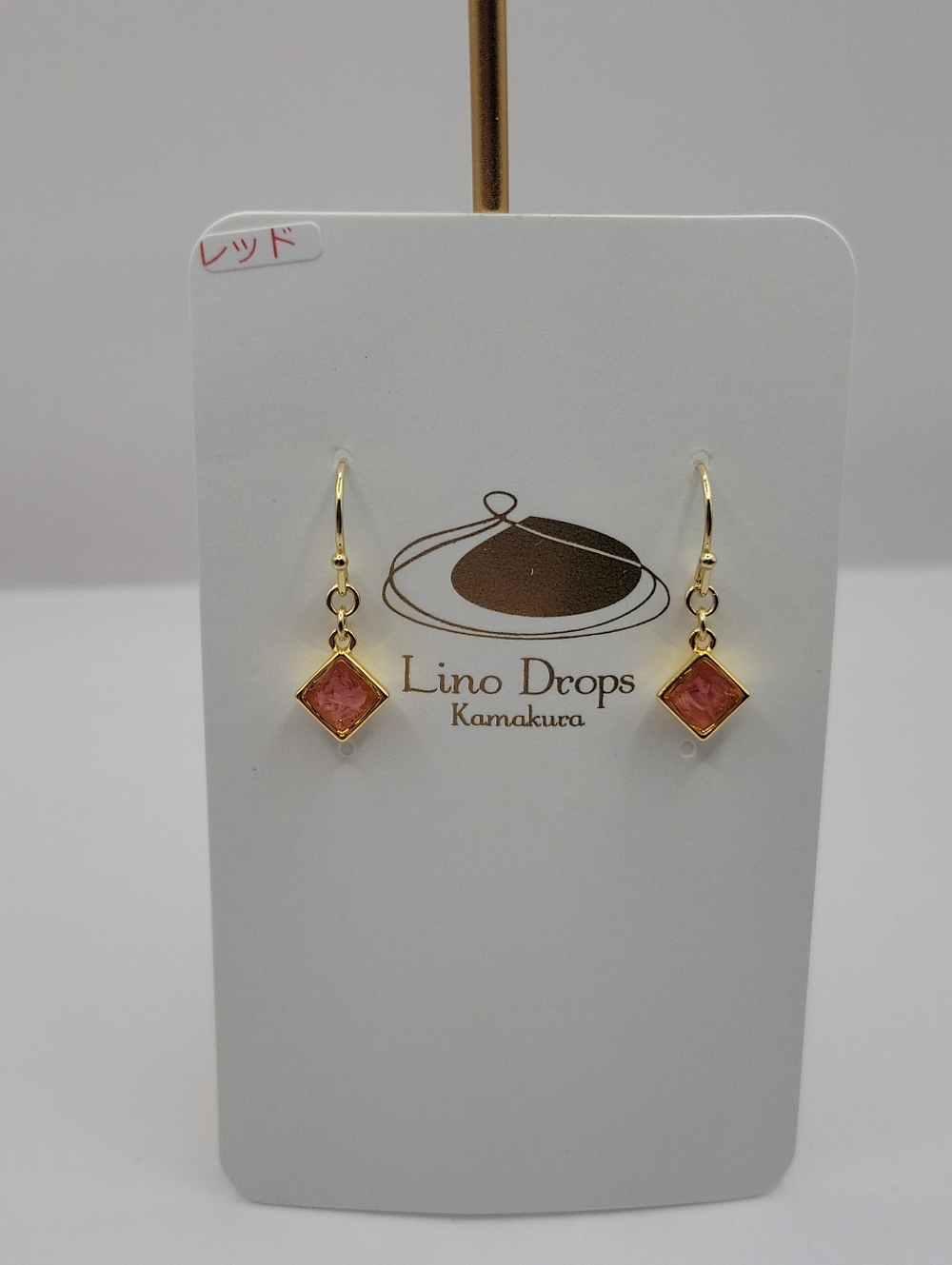 Lino Drops Kamakura Gold Dangle Earrings with Pink  Stones Japan Minimilist.